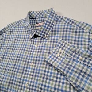 Johnnie-O Men Hangin Out Caiden Check Button Down Shirt XL Blue Green